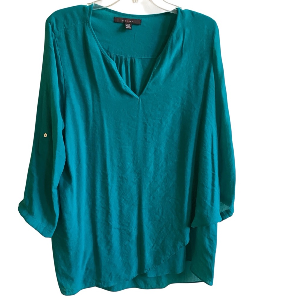 Fever Teal Green Roll Tab Sleeve Tunic Misses size XL